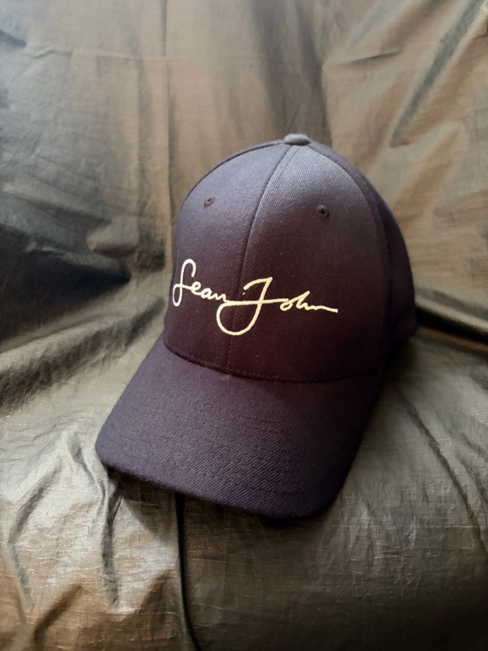 Sean John Navy Hat with White Script Logo